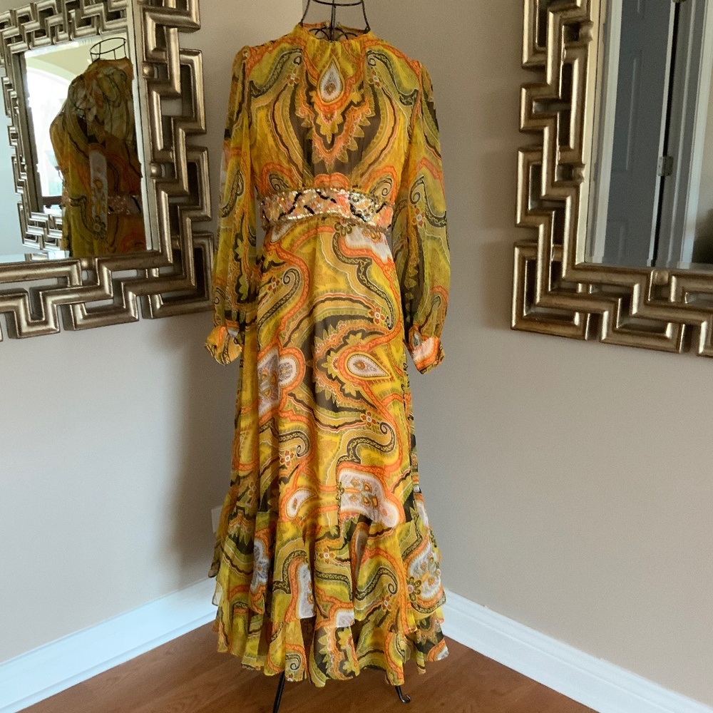 VTG 1960-70’S PAISLEY MAXI DRESS SZ S